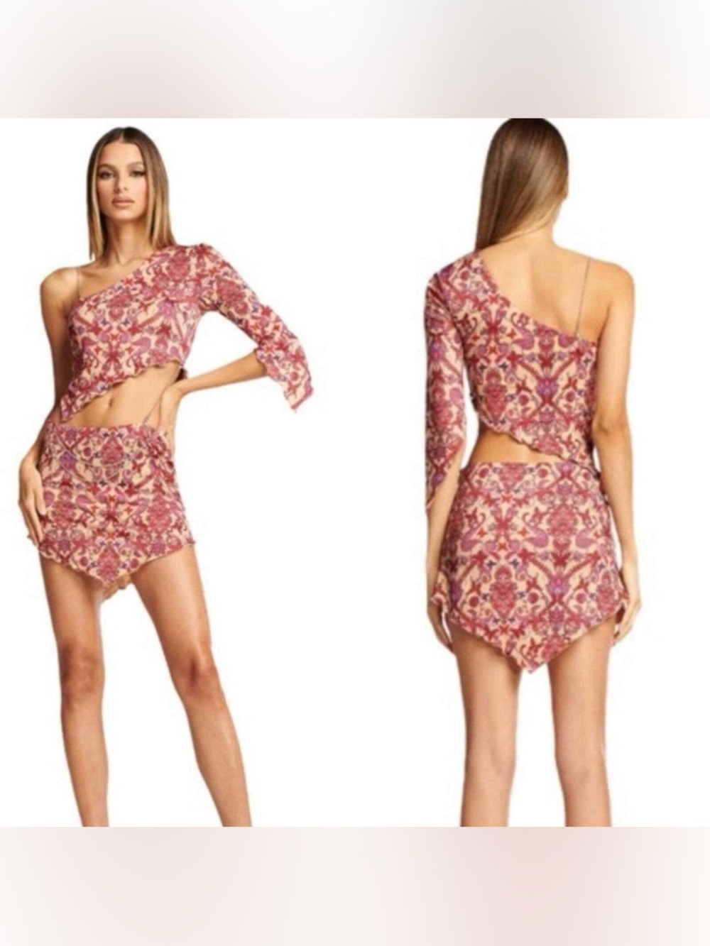 Y2K I.AM.GIA Paisley Butterfly One-Shoulder Top Mini Skirt Retro Festival Large